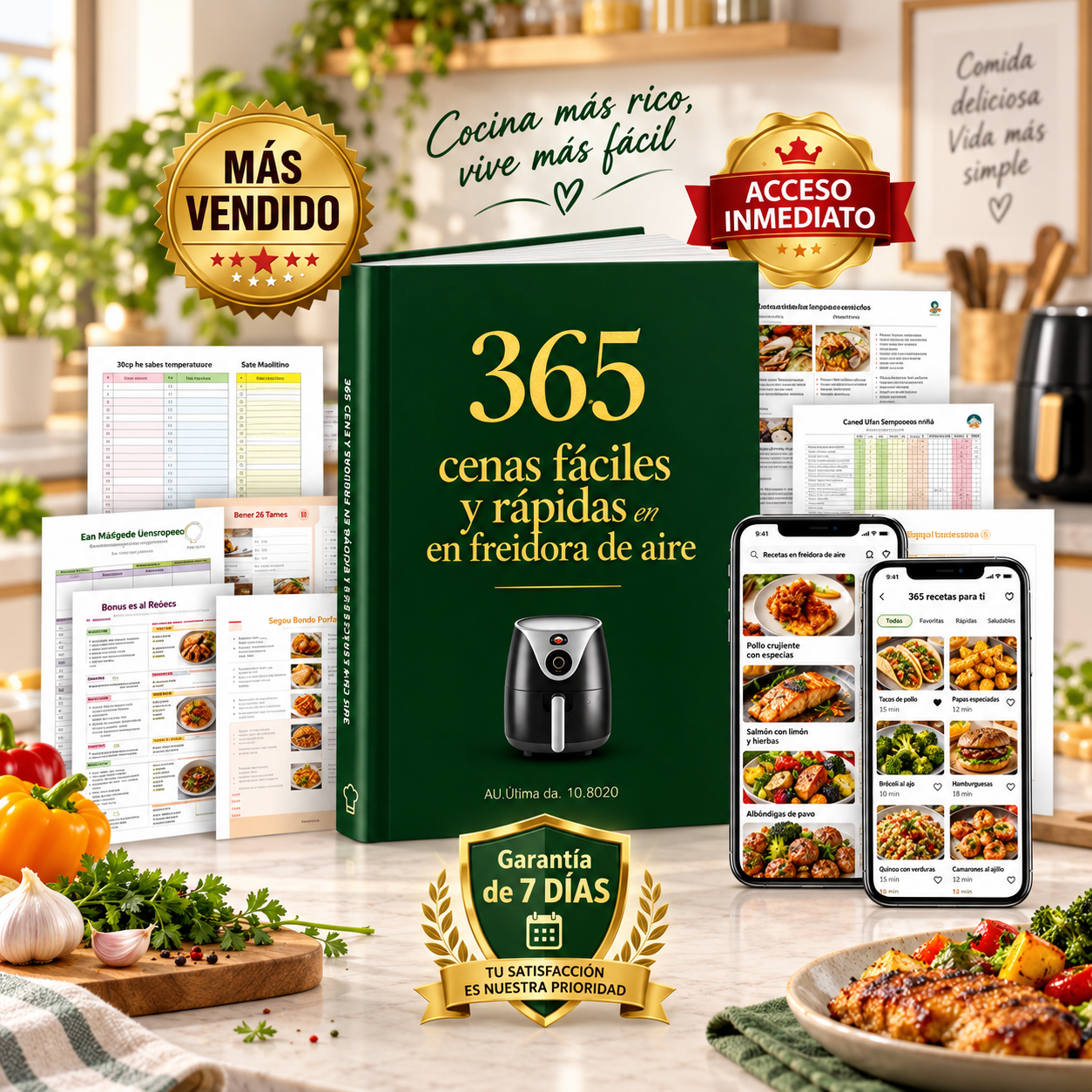 365 recetas fáciles y rápidas en freidora de aire — Producto principal y bonos